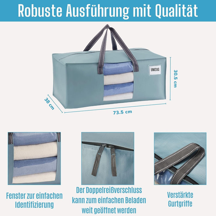 VENO 6er-Pack Umzugstaschen XXL (87 Liter) mit Sichtfenster,Aufbewahrungstasche mit Starken Griffen