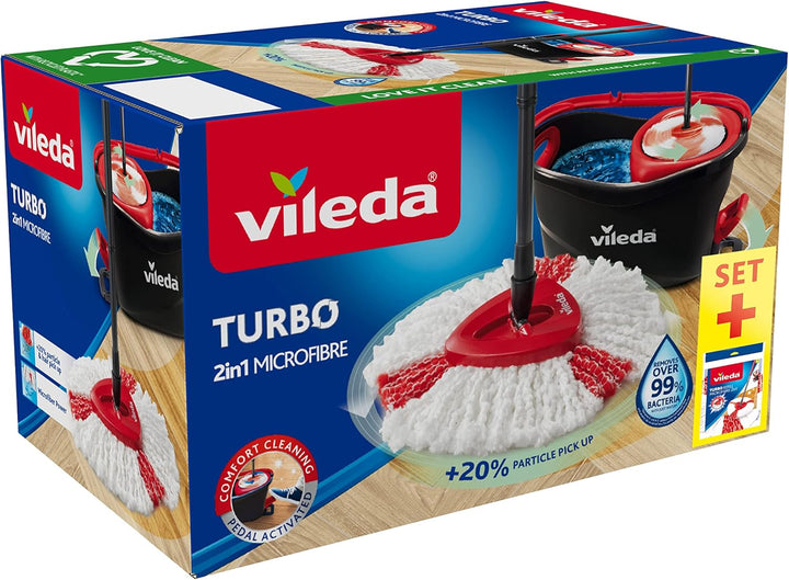 Vileda Turbo EasyWring und Clean Komplett Set + Turbo bezug, rot/grau