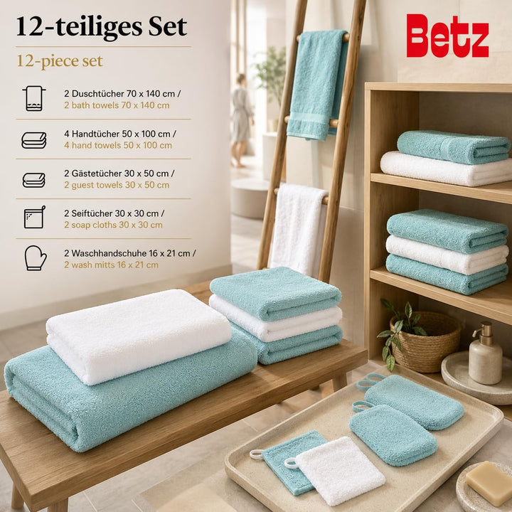 Betz 12-TLG. Handtuch Set Premium 100% Baumwolle 2 Duschtücher 4 Handtücher 2 Gästetücher 2 Seiftüch