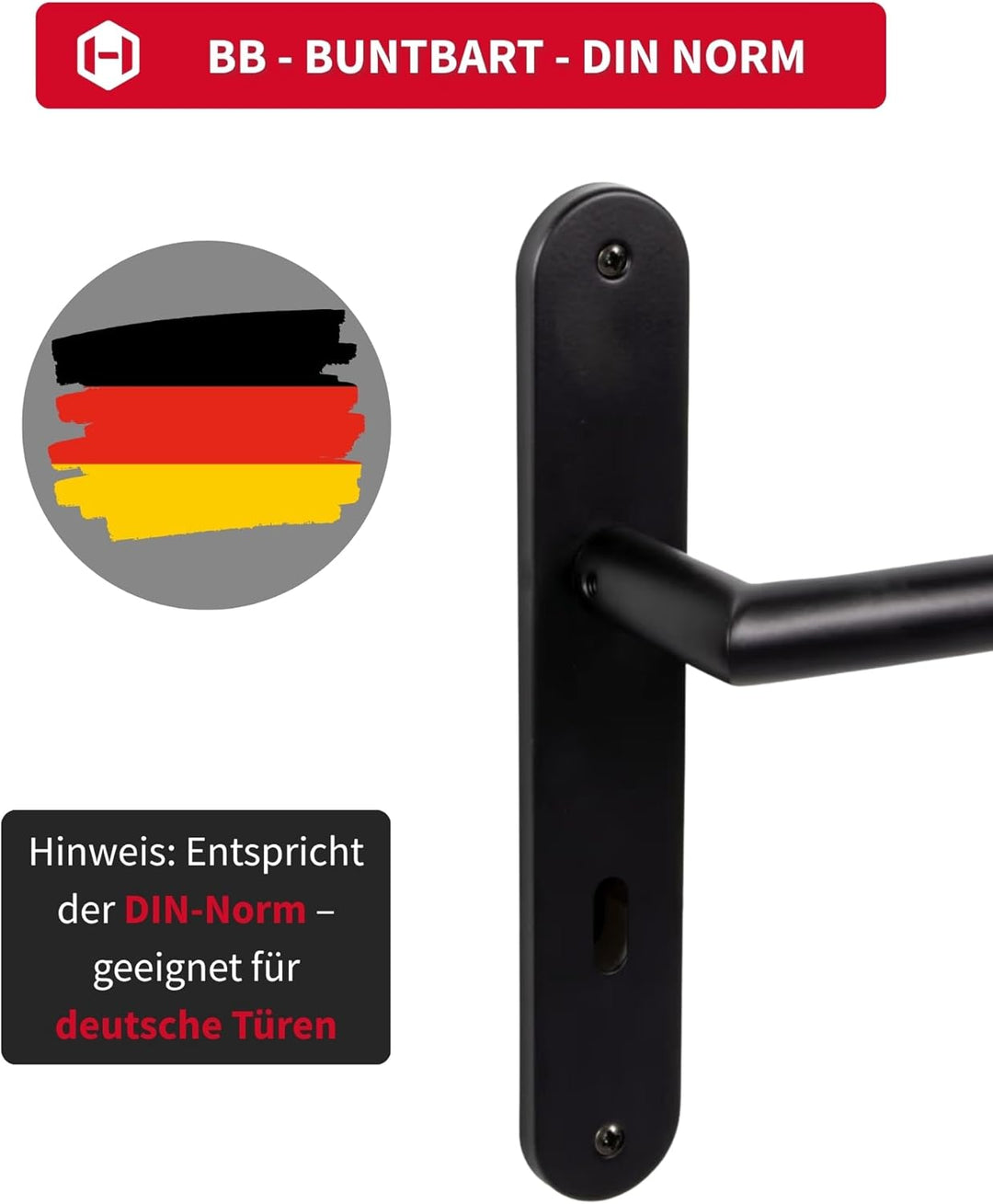 Gedotec Drückergarnitur Schwarz matt [BB - Buntbart] 1x Tür Beschläge Langschild I Türgriffe Innentü