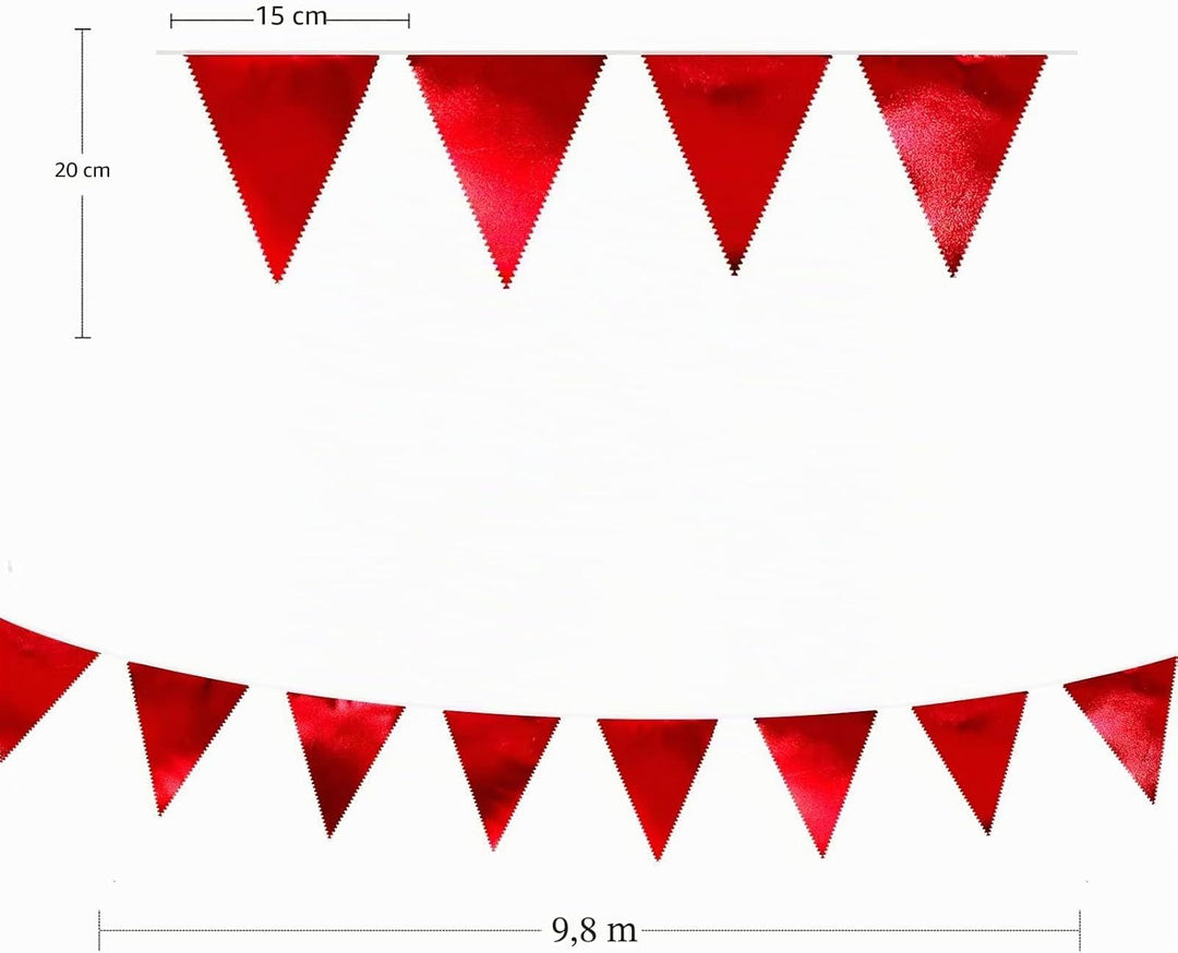 32Fuss Rote Stoff-Dreiecksbanner-Flagge Doppelseitig Metallisch Holografischer Wimpel Wimpelkette Gi