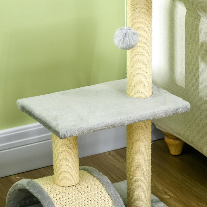 PawHut Kratzbaum 72 cm Katzenturm mit Plüschballen, Sisalstämme, Plattform, Kratzbrett mehrstöckiger