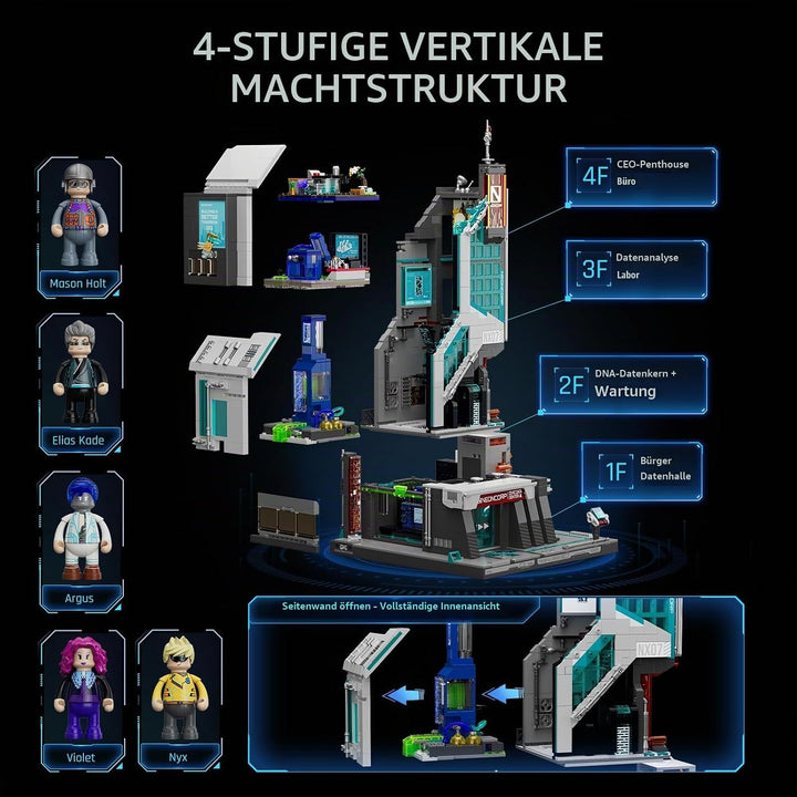 Lumibricks Neon Tech Tower Beleuchtetes Klemmbaustein-Set, 2227 Teile Cyberpunk-Wolkenkratzer mit 27