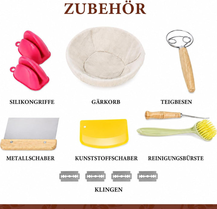 Gusseisen Dutch Oven 5 QT Brotbacktopf Emaille Bräter mit Gärkörbchen Banneton Sauerteig Backset zum