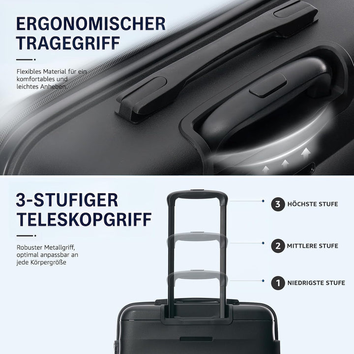 Mariner PP-Kofferset 2-teilig M+L, 360°-Doppelrollen, Carbon Black | M 68 cm und L 77 cm, hochwertig