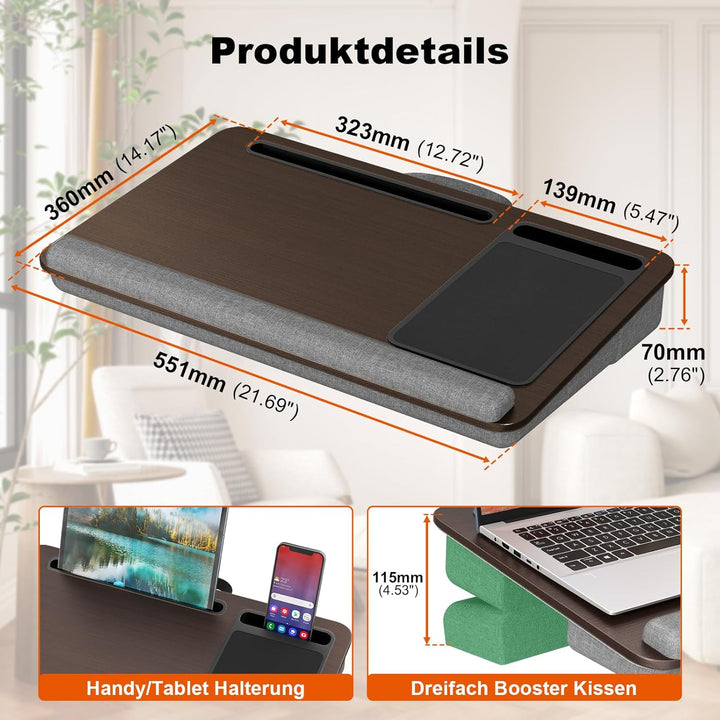 PUTORSEN Laptopkissen für Bett mit Kissen, Laptop Ständer Mausunterlage Passen bis zu 17,3 Zoll Note