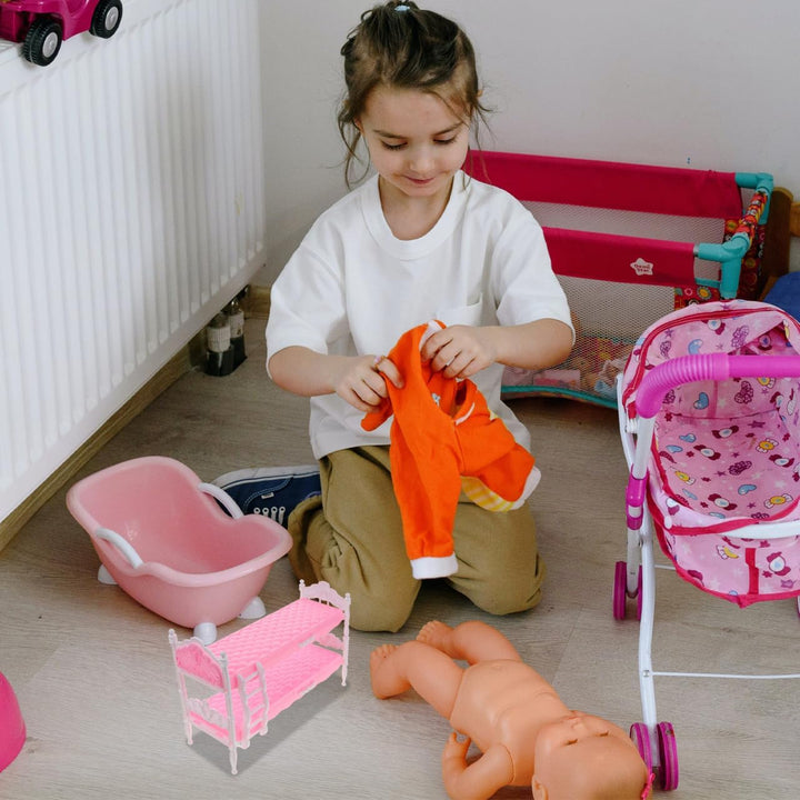 ifundom Miniatur-Bett Jungen Und Mädchen Puppenhaus Spielzeug Sammler Puppen Möbel 30cm Doppelbett S