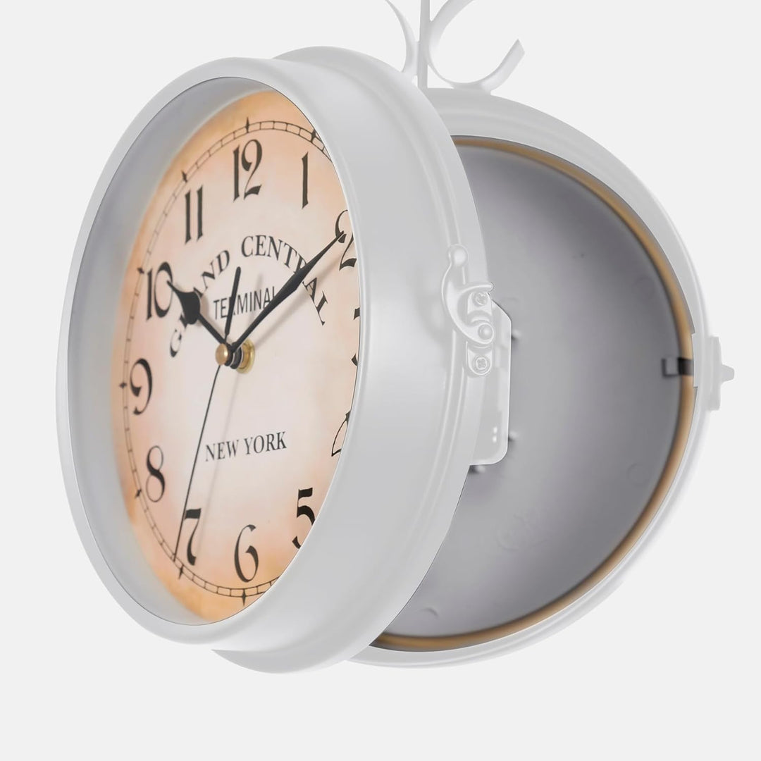Samger Bahnhofsuhr Doppelseitig Wanduhr Garten Uhr Bahnhof mit Halterung, Retro Vintage-Stil, 29CM,