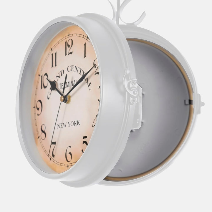Samger Bahnhofsuhr Doppelseitig Wanduhr Garten Uhr Bahnhof mit Halterung, Retro Vintage-Stil, 29CM,