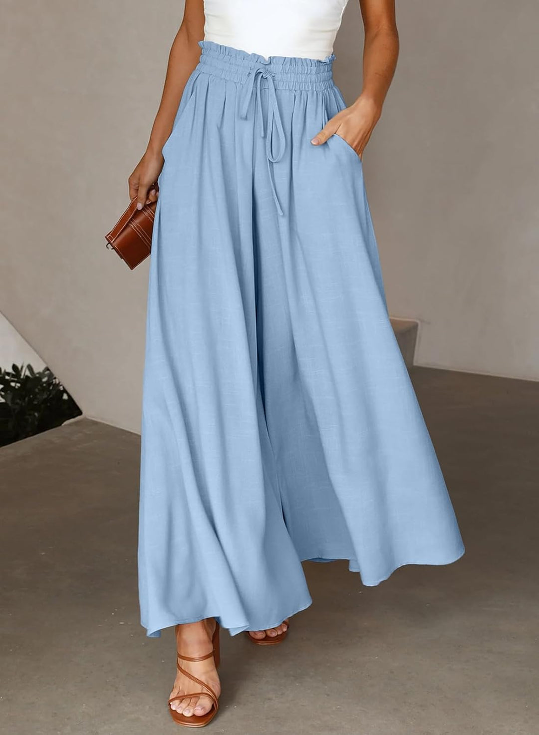 Dokotoo Sommerhose Damen Leicht Lässige Palazzo Hose High Waist Einfarbig Freizeithose Baumwolle Lei