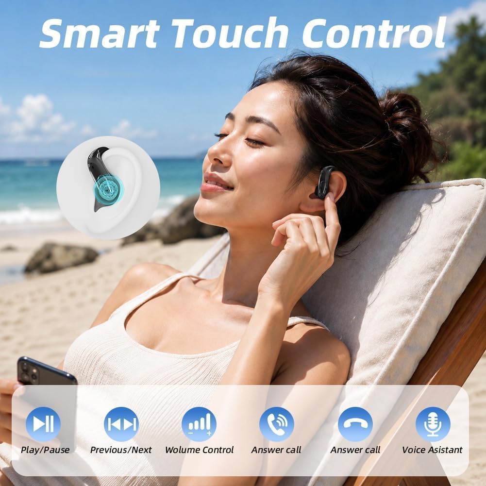 Bluetooth 6.0 Open-Ear Kopfhörer mit stabilem Sitz, 13mm Bass-Treiber, ENC Rauschunterdrückung, IPX5