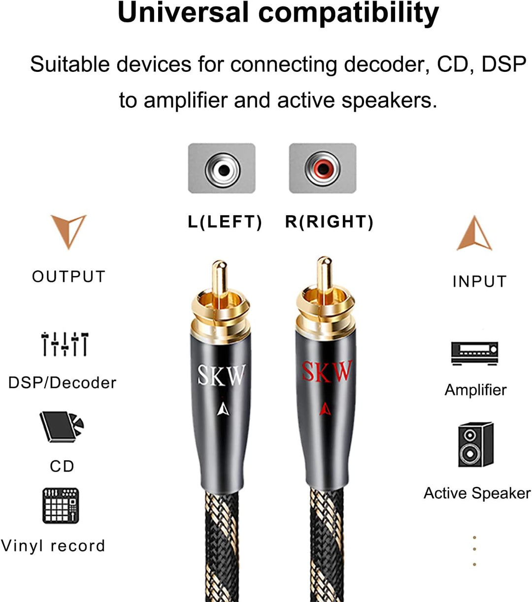 SKW Upgrad Audiophiles Cinch Audio Kabel, 2RCA Stecker zu 2RCA Stecker HiFi System Converter Adapter
