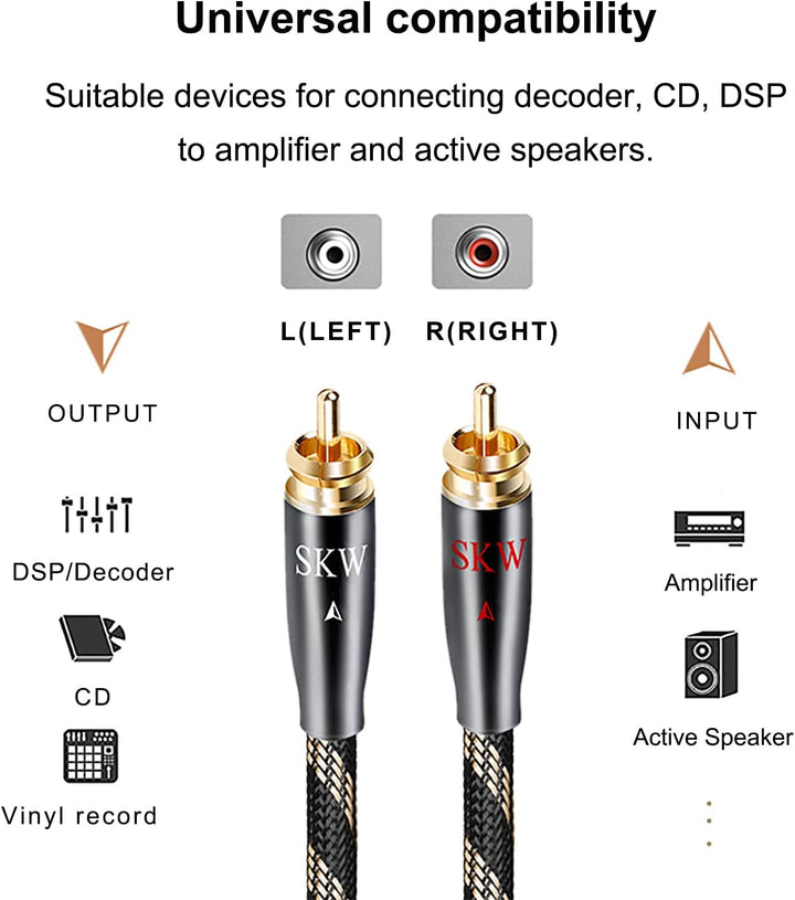 SKW Upgrad Audiophiles Cinch Audio Kabel, 2RCA Stecker zu 2RCA Stecker HiFi System Converter Adapter