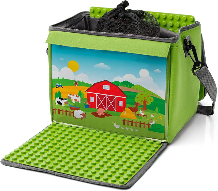 fantifant Baustein-Tasche mit ausklappbarer Bauplatte | farmgrün Grösse L I kompatibel mit Lego Dupl