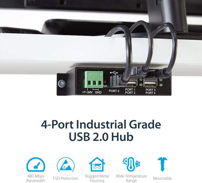 StarTech.com 4 Port USB 2.0 Hub - Industrieller USB-A Hub aus Metall - Hutschienen/Wand/Tischmontage