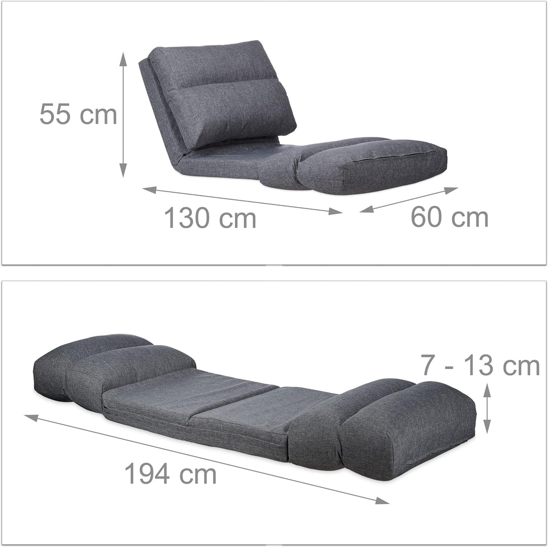 Relaxdays, grau Relaxliege Sessel, Faltmatratze, verstellbare Lehne, Polster, für Drinnen, Bodensitz