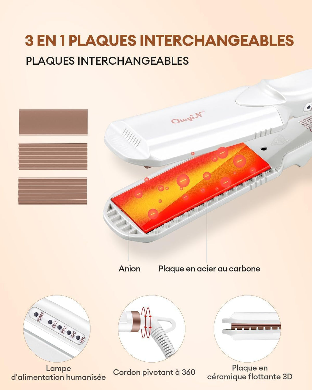 CkeyiN Kreppeisen für Haare,3 in 1 Haarglätter Glätteisen Keramik,Multistyler Glätteisen Set Wellene