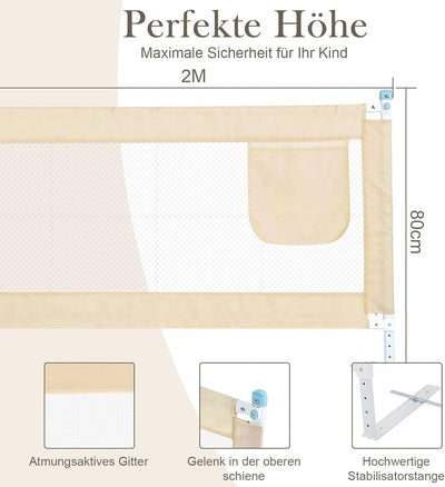 Trintion 2PCS Bettgitter 200x80cm Portable Bed Rail Höhenverstellbar Bettgitter Rausfallschutz Rausf