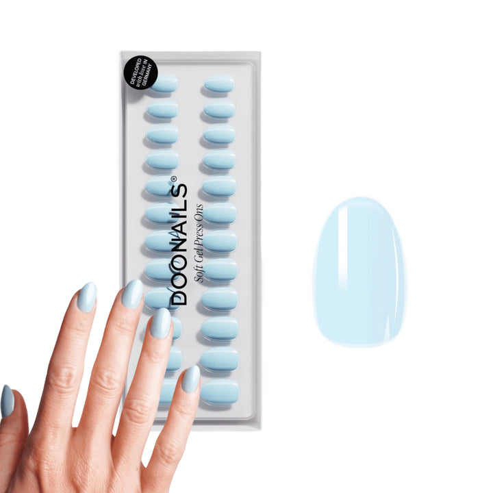 DOONAILS – Press On Nails 30er Set Baby Blue abgerundete Form Blau – Nägel zum Aufkleben Full Cover