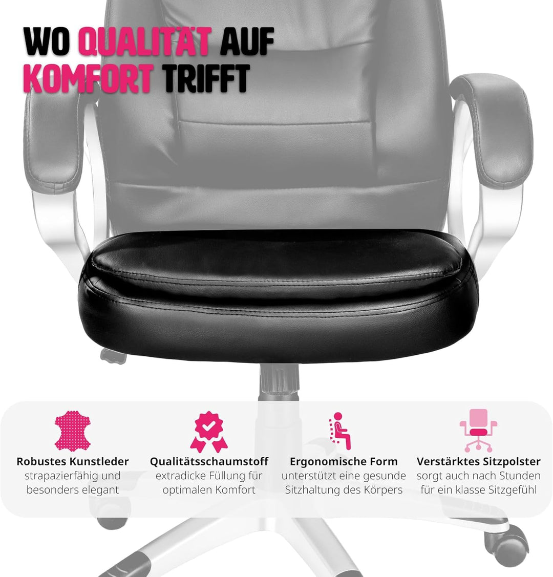 tectake Chefsessel, Bürostuhl ergonomisch, Drehstuhl mit Rollen, Gaming Stuhl, hohe Rückenlehne und