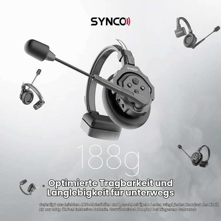 SYNCO XTalk X2 kabelloses Headset Intercom System,2.4 GHz Vollduplex 350 M/1148 FT Echtzeit-Monitori