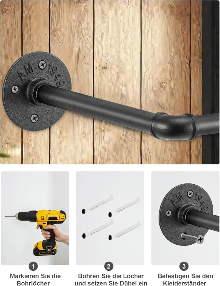 2-Pack Kleiderständer für die Wand 50cm Rohr Kleidergestell Industrieller Stil Wandhänger Abnehmbare