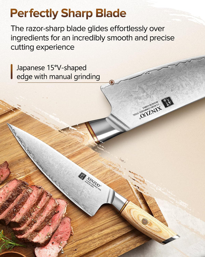 XINZUO 21.2cm Kochmesser Verbundstahl 10Cr15CoMoV, Profi Chefmesser Edelstahl Küchenmesser 3 Schicht