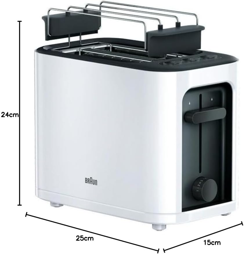 Braun HT 3010 WH Toaster | Doppelschlitz | Herausnehmbare Krümelschublade | Aufwärm- und Auftaufunkt