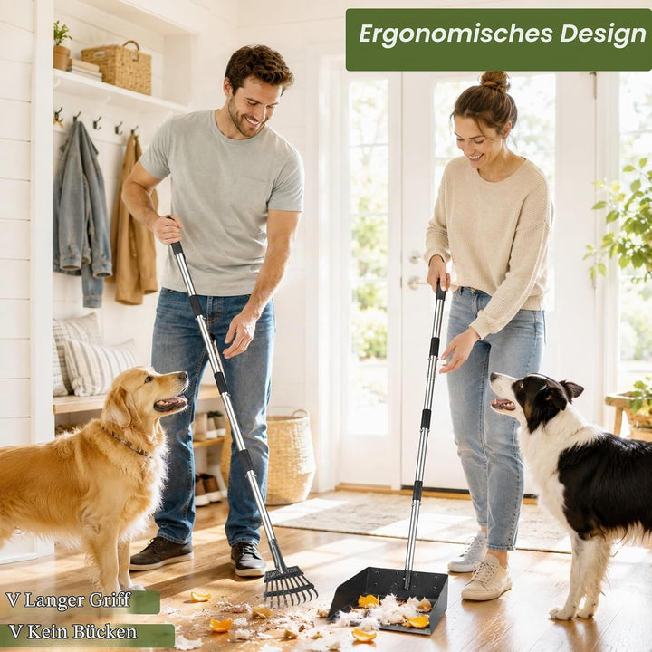 Hundekotschaufel, Dog Poop Scooper für Hundekot mit Verstellbarem Langem Griff, Kotschaufel aus Meta