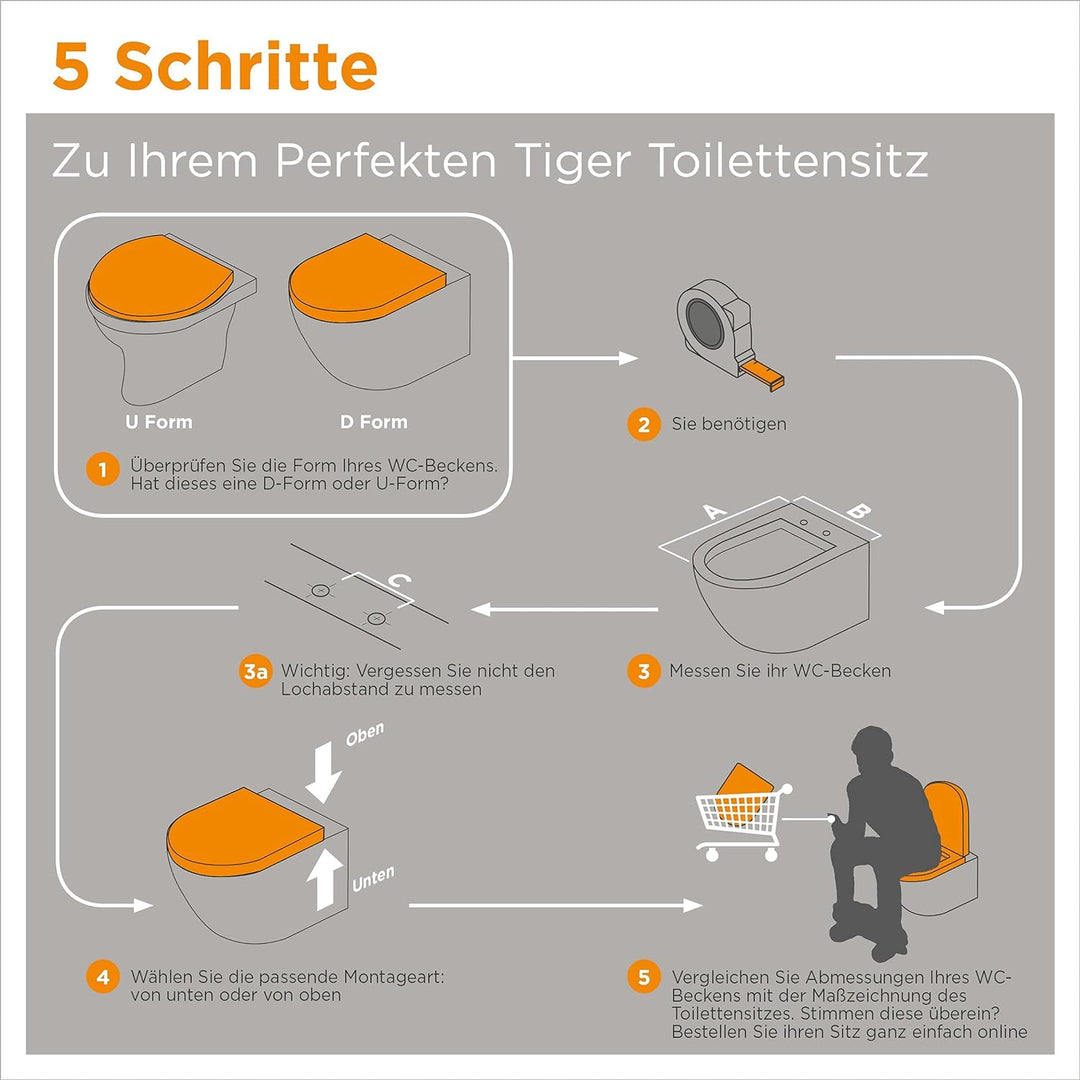 Tiger Stax WC-Sitz, Toilettensitz mit Absenkautomatik und Easy-Clean-Funktion, D-Form, einfache Mont