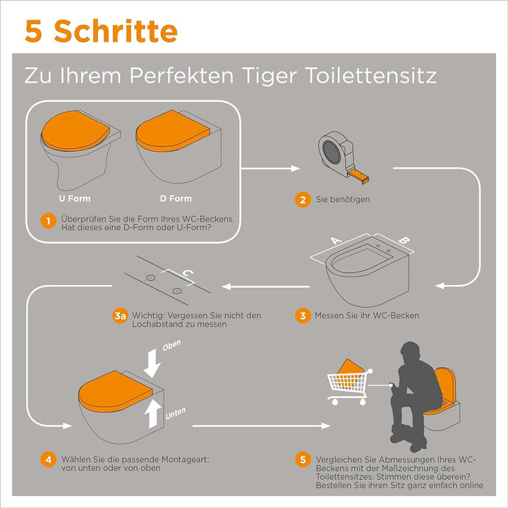 Tiger Stax WC-Sitz, Toilettensitz mit Absenkautomatik und Easy-Clean-Funktion, D-Form, einfache Mont