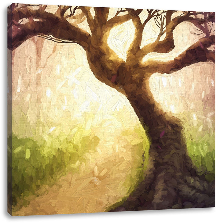 Pixxprint Baum am Waldweg als Leinwandbild/Grösse: 70x70 cm/Wandbild/Kunstdruck/fertig bespannt, 70x