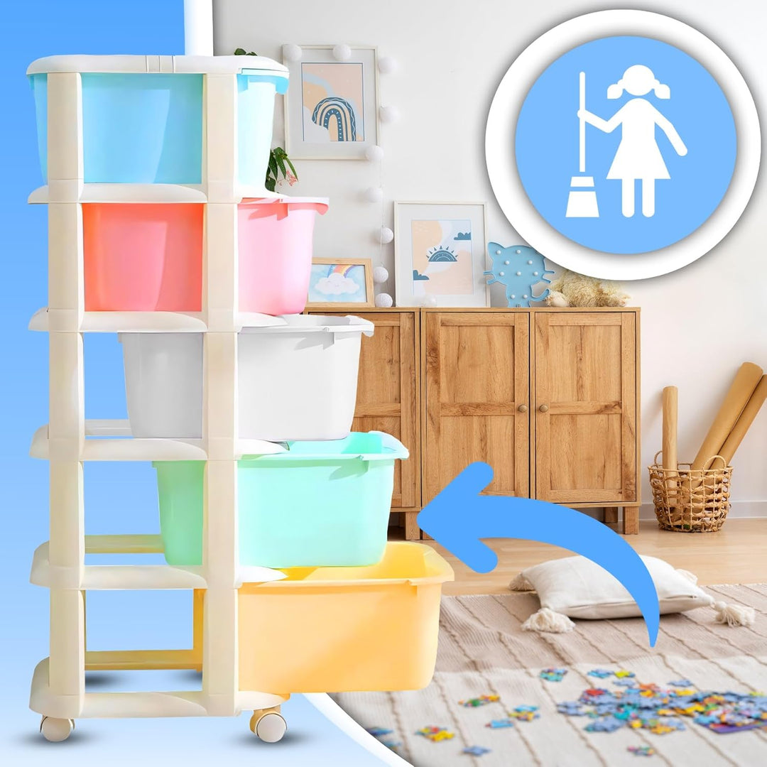 Retoo Kinderregal Spielzeug Organizer Spielzeugregal Aufbewahrungsboxen Aufbewahrungsregal mit 5 Her