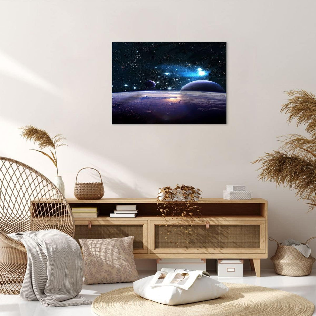 Bilder auf Leinwand Kosmos Planet Leinwandbild mit Rahmen 70x50cm Wandbilder Dekoration Wohnzimmer S