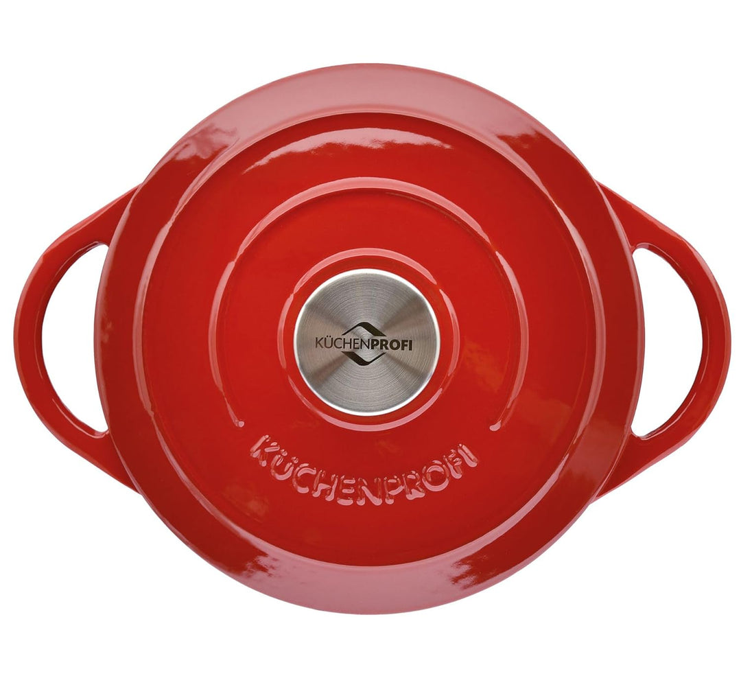 Küchenprofi Gusseisen Bräter mit Deckel, rot/innen schwarz , 22 cm, Schmortopf, Auflaufform, Dutch O