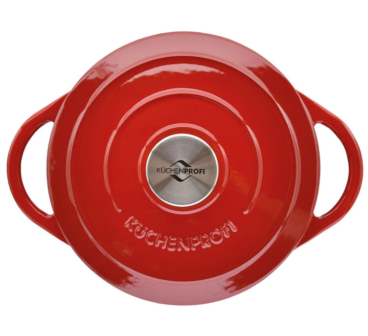 Küchenprofi Gusseisen Bräter mit Deckel, rot/innen schwarz , 22 cm, Schmortopf, Auflaufform, Dutch O
