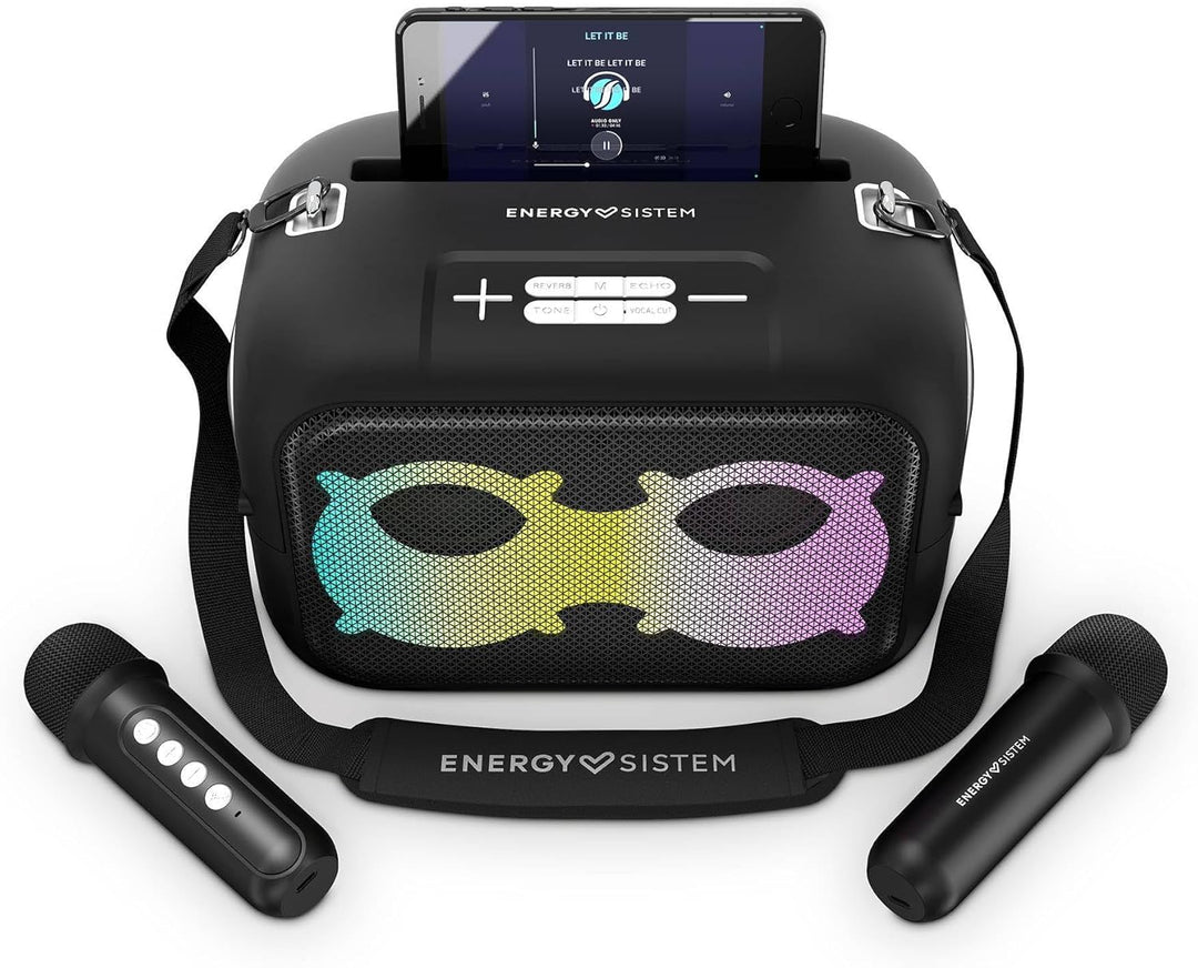 Energy Sistem Karaoke Star Party Karaoke Lautsprecher Bluetooth 5.4 50W mit 2 Mikrofonen LED Lichter