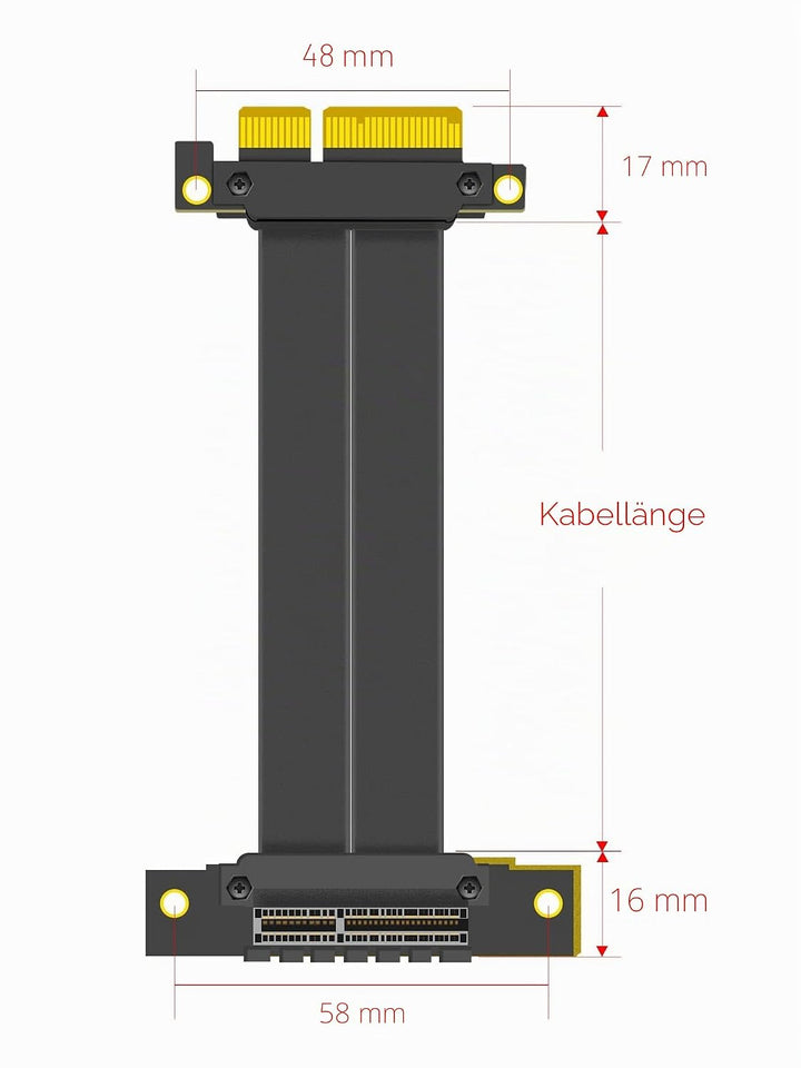 GLOTRENDS 60mm PCIe 3.0 X4 Riser Kabel für M.2, WiFi, Firewire, USB, Soundkarten, etc 60mm 0 bis 90