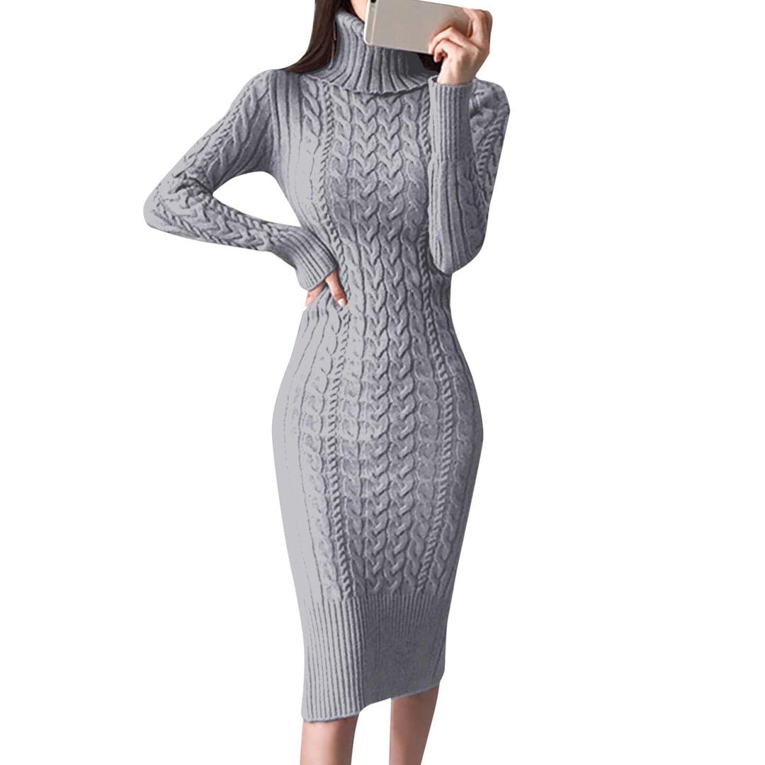 Generisch 2025- für Damen gestrickte figurbetonte Midi-Pullover-Kleider Cardigan Mit Damen (Grey S)