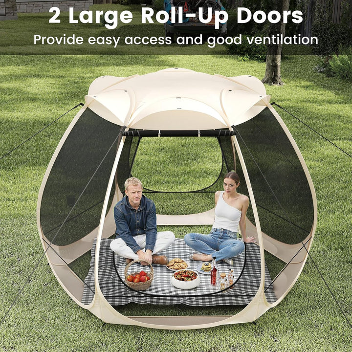 FANTASK Pop-Up-Zelt, faltbares Pavillon mit Rundum-Mesh &amp; Tragetasche &amp; Sonnendach, Sonnenschutzzelt