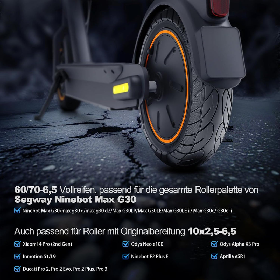 VOLOHAS 60/70-6,5 Vollgummireifen 10 * 2,5 Solide Reifen für Segway Ninebot Max G30/Max G30D/Max G30