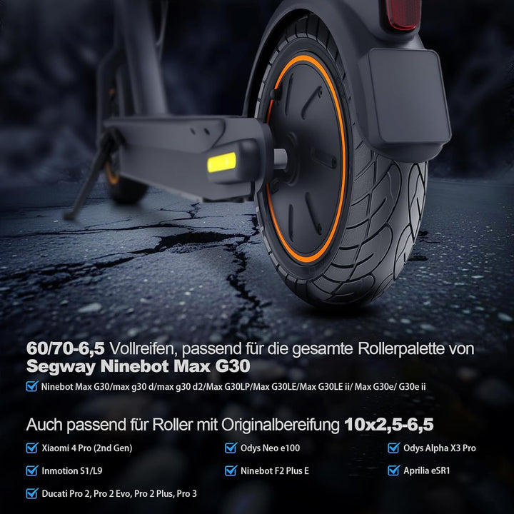 VOLOHAS 60/70-6,5 Vollgummireifen 10 * 2,5 Solide Reifen für Segway Ninebot Max G30/Max G30D/Max G30