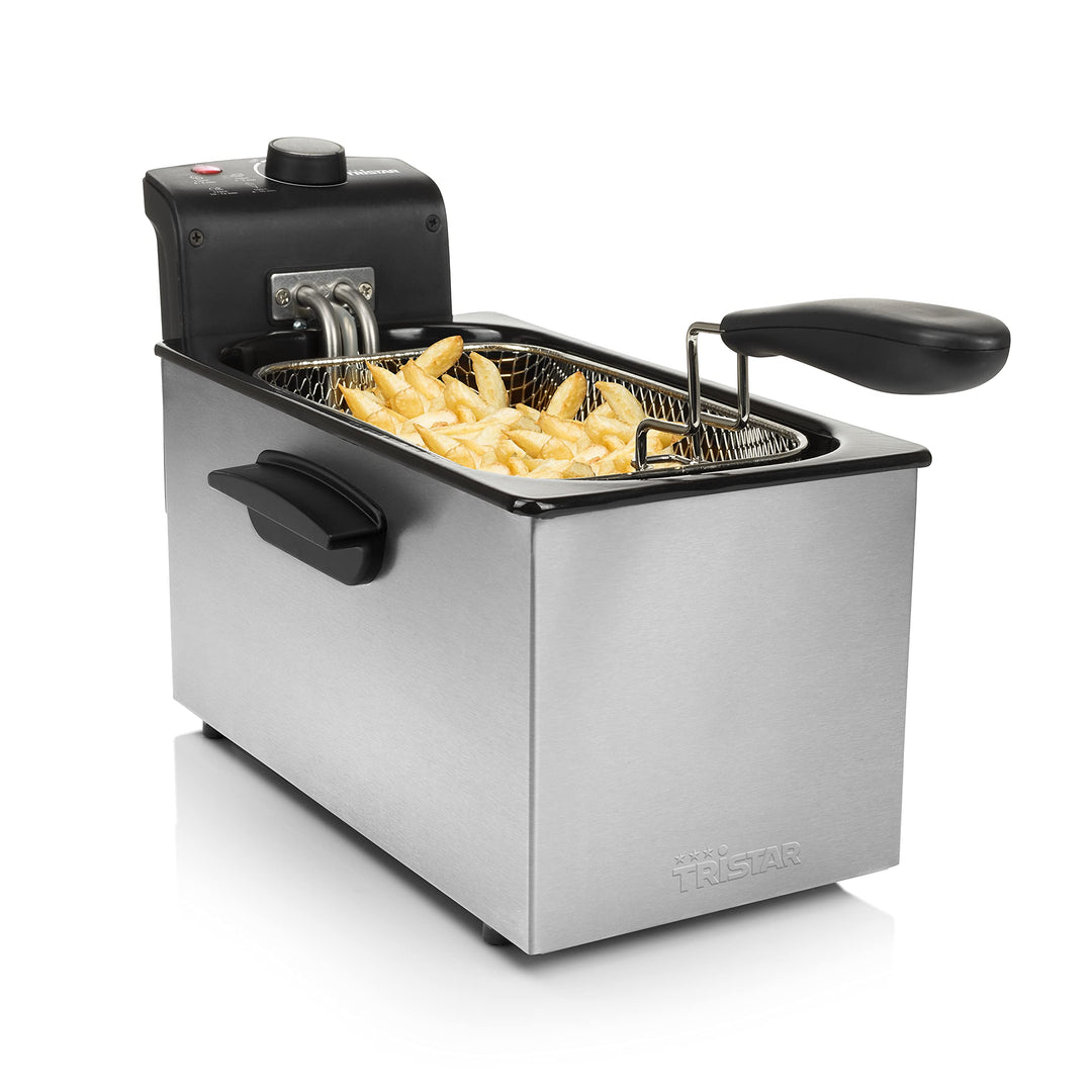 Tristar Fritteuse – 3 L, 2000 Watt, Thermostat, Emaille -Behälter, Kühlzone, FR-6946, Grau Ohne Sich