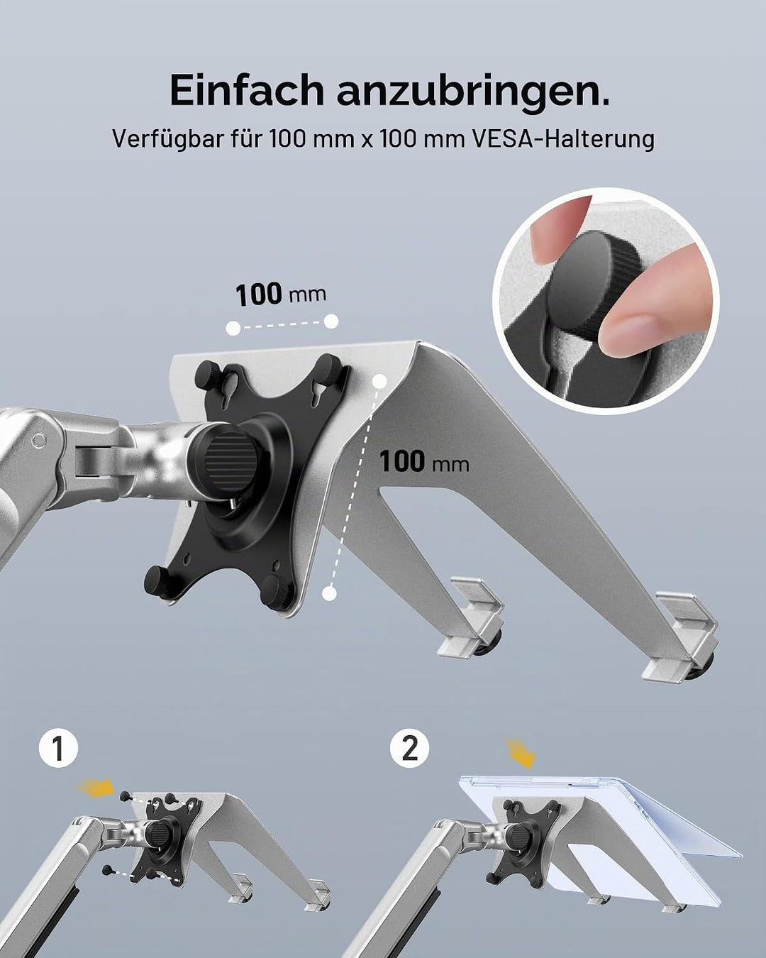 ergounion VESA Laptop Adapter für Monitorarm – 100 x 100 mm VESA Laptop Halterung – Armhalterung für