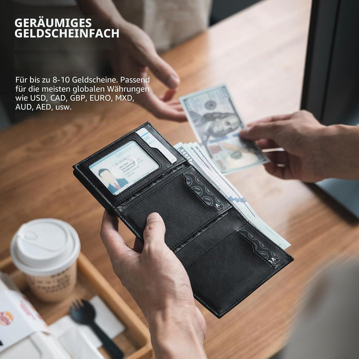 VULKIT Kreditkartenetui RFID-blockierende Pop-Up-Kartentasche aus Echtem Leder mit Geldscheinfach, A