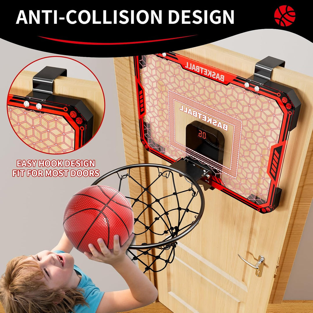Mini-Basketballkorb für Tür mit elektronischer Anzeigetafel, 7-Farben-LED-Backboard &amp; Fernbedienung,