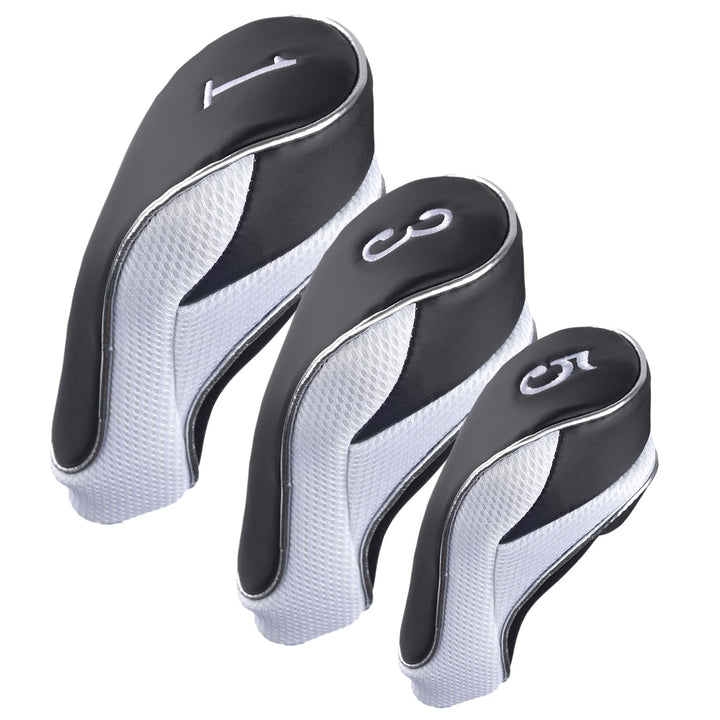 Andux Golf Schlägerkopfhüllen Holzkopfhüllen 460CC Driver Haken & Schlaufe 3 Stück Schwarz/Weiss, Sc