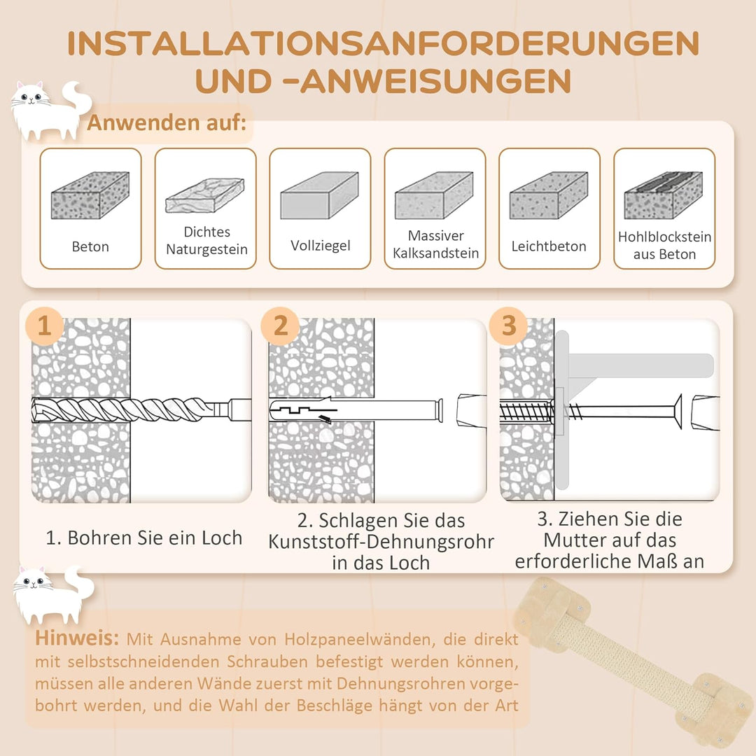 PawHut Kletterwand Katzen, 5-teilig Katzenkletterwand Katzen Wandelemente mit Kratzstamm, Katzenhaus