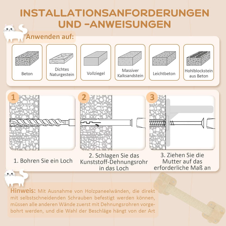 PawHut Kletterwand Katzen, 5-teilig Katzenkletterwand Katzen Wandelemente mit Kratzstamm, Katzenhaus