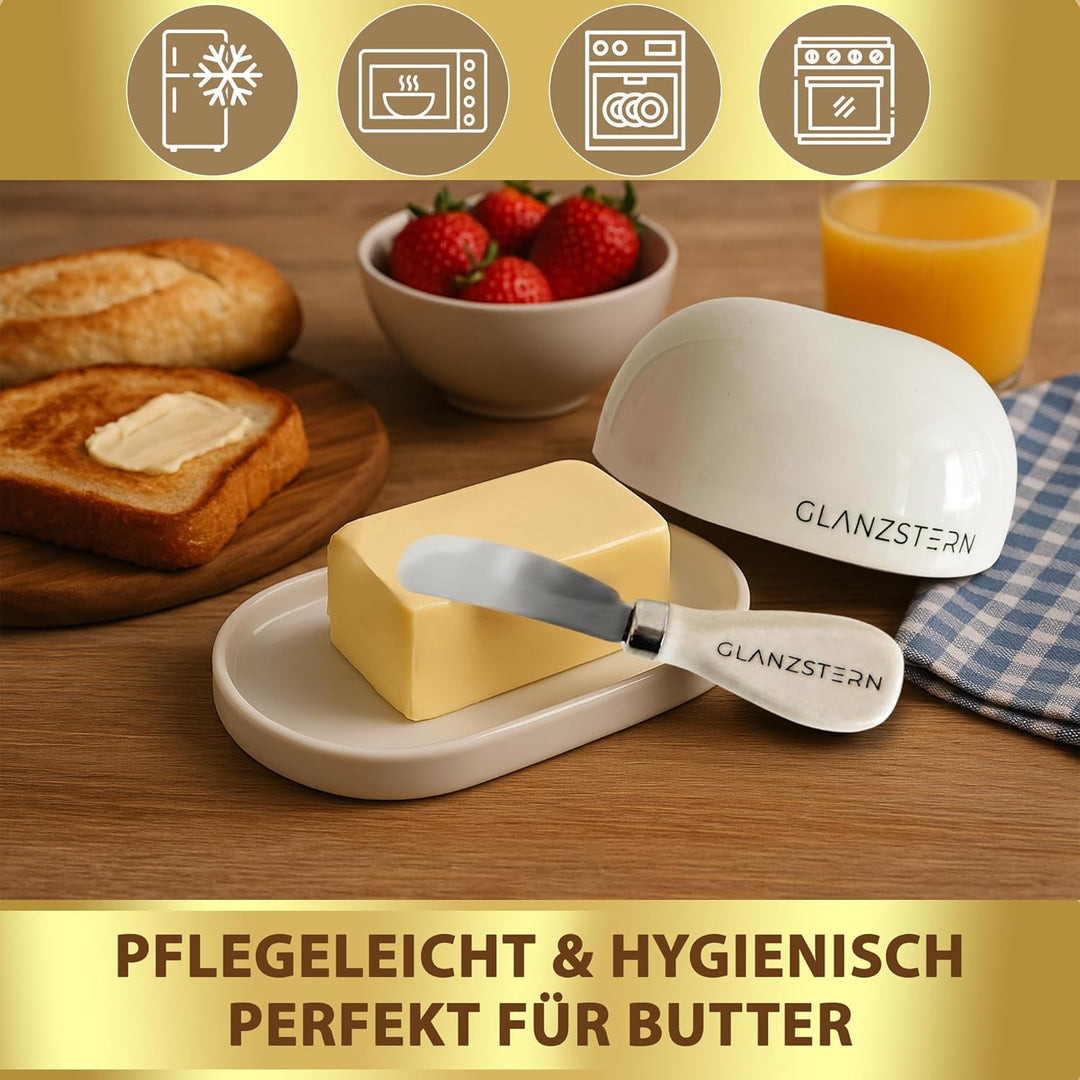 Elegante Butterdose aus Keramik mit Deckel und Messer – 250g Butterglocke – Spülmaschinenfest – Butt